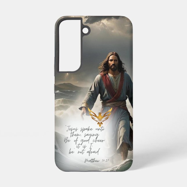 Coque Samsung Galaxy Bible Jesus Storm Water Gold Dove New Testament (Verso)
