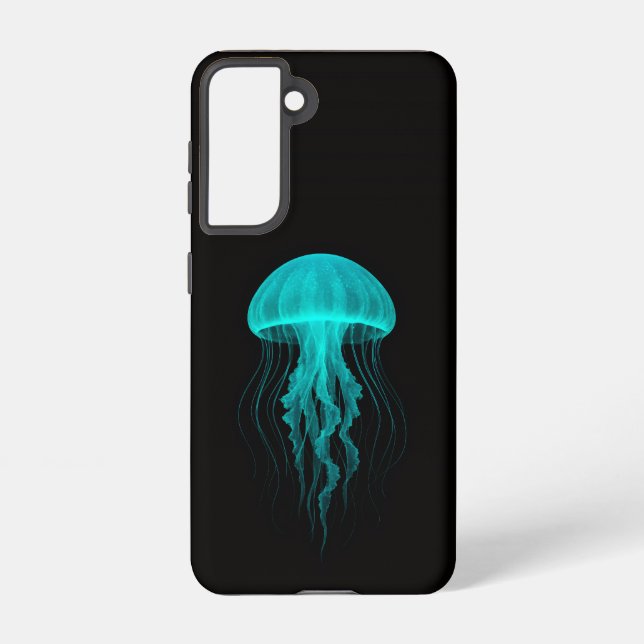 Coque Samsung Galaxy Black 4 Luxe Galaxy S21 Case, Neon Green Jellyfish (Verso)