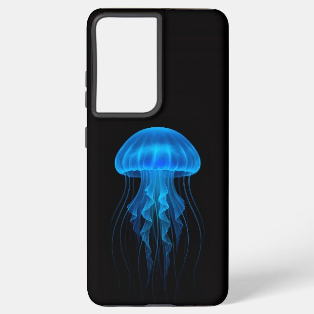 Coque Samsung Galaxy Black 4 Luxe Galaxy S21 Plus, Blue Jellyfish (Verso)