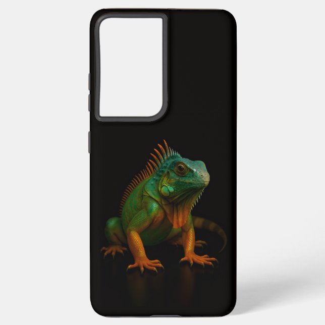 Coque Samsung Galaxy Black 4 Luxe Galaxy S21 Plus, Green Iguana (Verso)