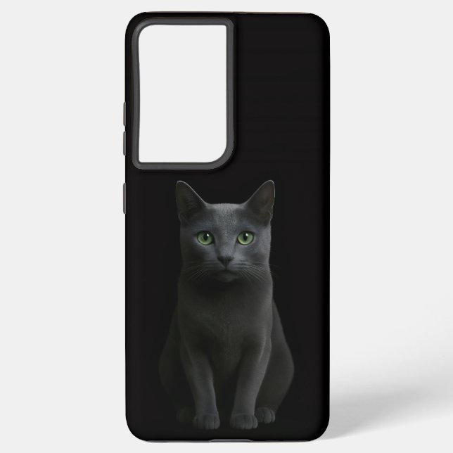 Coque Samsung Galaxy Black 4 Luxe Galaxy S21 Ultra, Russian Blue Cat (Verso)