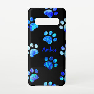 Coque Samsung Galaxy S10 Black Blue Textured Empreinte de patte Motif Perso