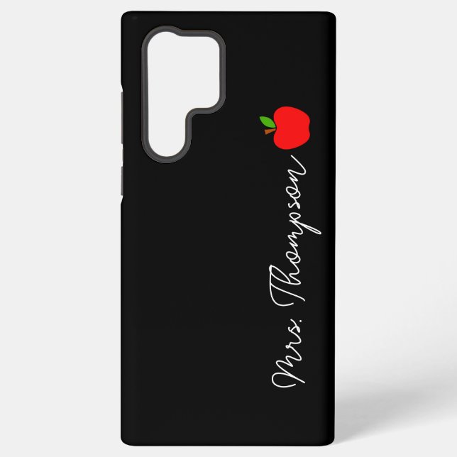 Coque Samsung Galaxy Black Minimal Nom personnalisé Enseignant Red Appl (Verso)