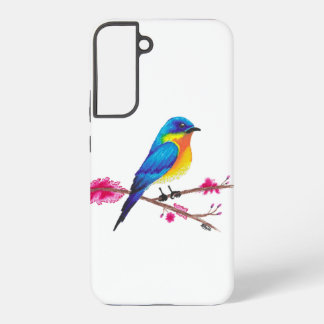 Coque Samsung Galaxy Bleu et Jaune avec Dessin de Fleurs Roses
