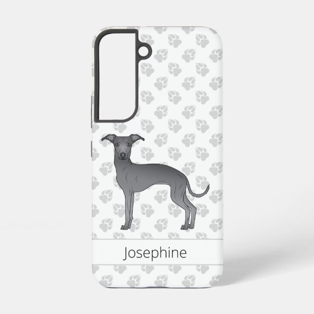 Coque Samsung Galaxy Bleu Italien Greyhound Cute Dessin Chien Avec Nom (Verso)