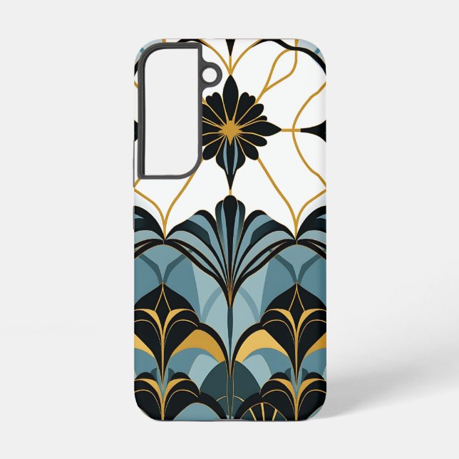 Coque Samsung Galaxy Blue and Gold Deco Fan Samsung Galaxy Case (Verso)