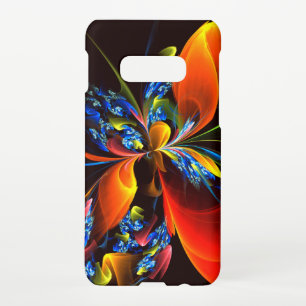 Coque Samsung Galaxy S10E Blue Orange Floral Moderne Art Abstrait Motif #03
