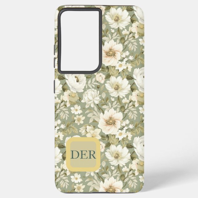 Coque Samsung Galaxy Boho Chic Cream and Sage Green Botanical Florals (Verso)