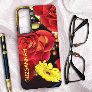 Coque Samsung Galaxy Bouquet de fleurs de rose colorées avec nom person
