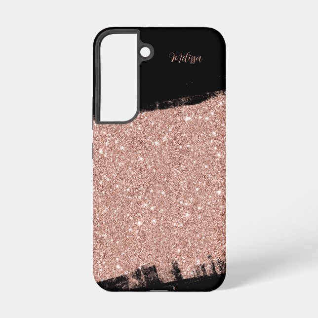 Coque Samsung Galaxy Brush Parties scintillant Rose or noir Nom personn (Verso)