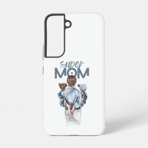 Coque Samsung Galaxy Cadeau personnalisé pour Super Maman avec fils et 