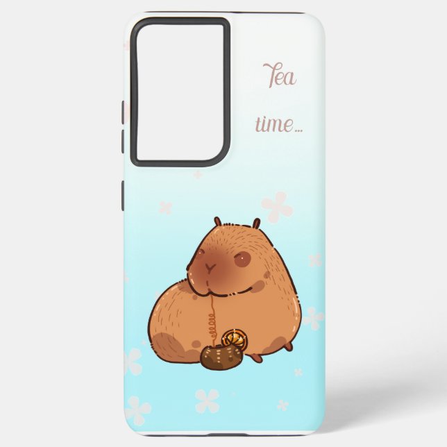 Coque Samsung Galaxy Capybara boit du thé au citron. Cute capybara (Verso)