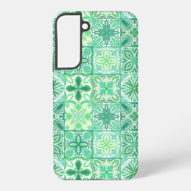 Coque Samsung Galaxy Carreaux décorés en vert et blanc (Verso)