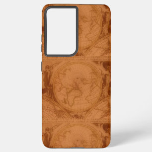 Coque Samsung Galaxy Carte en cuir rouge Brown Vieux Monde