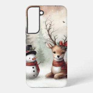 Coque Samsung Galaxy Cerf de Noël/bonhomme de neige en bois classique