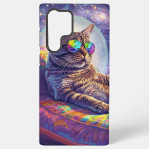 Coque Samsung Galaxy Chat cosmique cool en Lunettes de soleil arc-en-ci