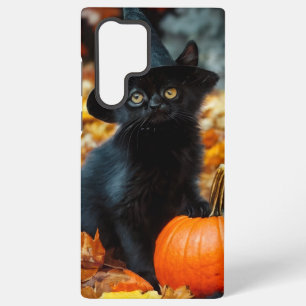 Coque Samsung Galaxy Chat noir d'Halloween et Citrouille