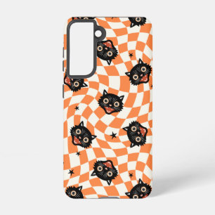Coque Samsung Galaxy Chat noir rétro Motif chèque orange
