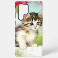 Chaton vintage blanc et Brown avec fleurs