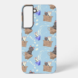 Coque Samsung Galaxy Chats en boîte et gouttes de lait sur bleu