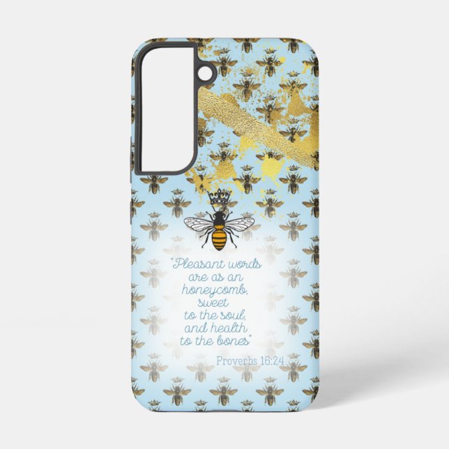 Coque Samsung Galaxy Chic Pastel Blue Gold Bee Matrix Bible Queen Bee (Verso)