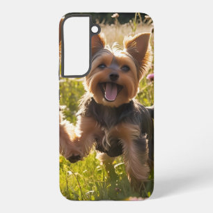 Coque Samsung Galaxy Chiens de Yorkshire jouant dans l'herbe