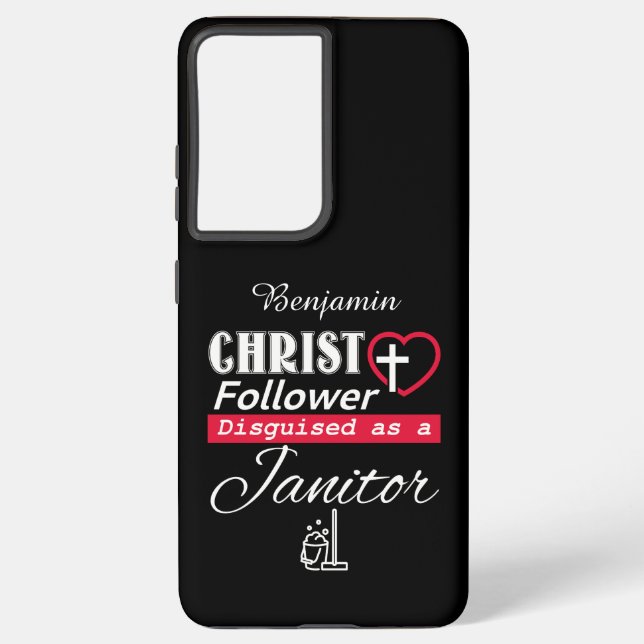 Coque Samsung Galaxy Christ Follower déguisé en Janitor chrétien (Verso)