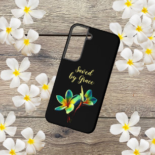 Coque Samsung Galaxy Citation florale chrétienne "Sauvé par la grâce"