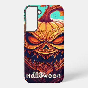 Coque Samsung Galaxy Citrouille orange effrayant avec visage, Halloween