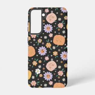 Coque Samsung Galaxy Citrouilles d'Halloween rétro et Motif de fleurs