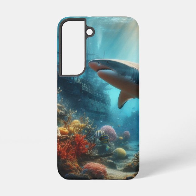 Coque Samsung Galaxy Coastal/nautical tiger shark & coral reef (Verso)
