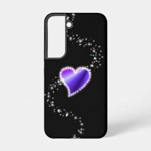 Coque Samsung Galaxy Coeur arc-en-ciel violet avec étoiles sur noir