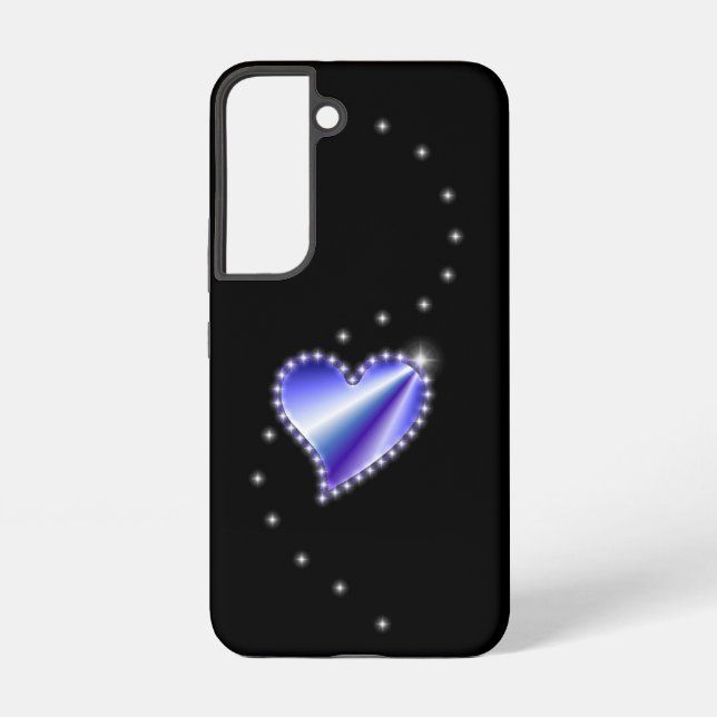 Coque Samsung Galaxy Coeur arc-en-ciel violet avec étoiles sur noir (Verso)