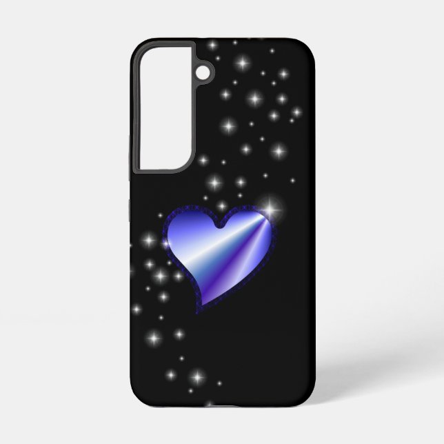 Coque Samsung Galaxy Coeur arc-en-ciel violet avec étoiles sur noir (Verso)