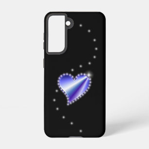 Coque Samsung Galaxy Coeur arc-en-ciel violet avec étoiles sur noir