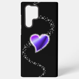 Coque Samsung Galaxy Coeur arc-en-ciel violet avec étoiles sur noir