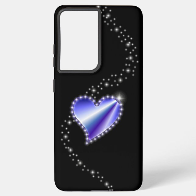 Coque Samsung Galaxy Coeur arc-en-ciel violet avec étoiles sur noir (Verso)