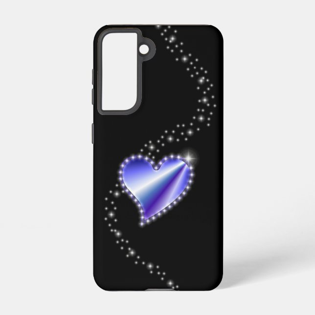 Coque Samsung Galaxy Coeur arc-en-ciel violet avec étoiles sur noir (Verso)