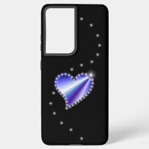 Coque Samsung Galaxy Coeur arc-en-ciel violet avec étoiles sur noir