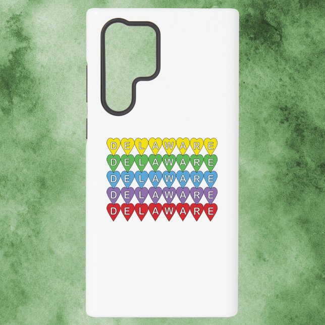Coque Samsung Galaxy Coeurs colorés du Delaware (A phone case with yellow, green, blue, purple and red hearts that says Delaware.)
