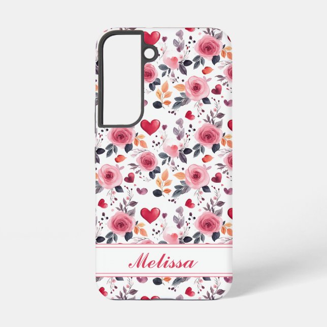 Coque Samsung Galaxy Coeurs Et Roses Roses (Verso)