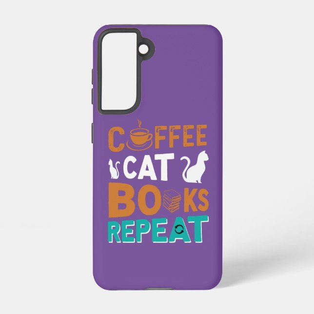 Coque Samsung Galaxy Coffee Cat Books Répéter, lire et café amoureux (Verso)