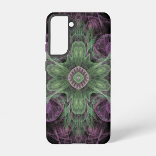 Coque Samsung Galaxy Conception Abstraite fractale violet et verte