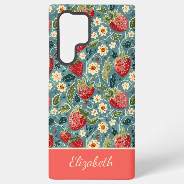 Coque Samsung Galaxy Conception mignonne de fraise avec nom personnalis (Verso)