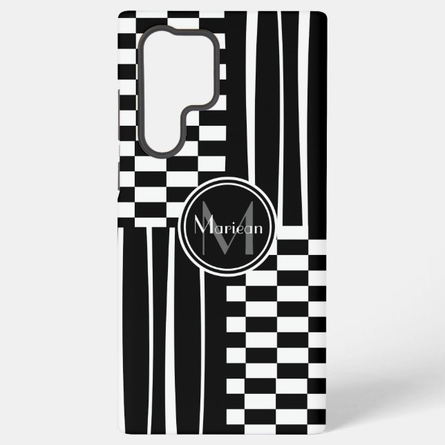 Coque Samsung Galaxy Contrôle monogramme élégant et rayures (Verso)