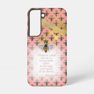 Coque Samsung Galaxy Corail pastel chic abeille reine grille Bible