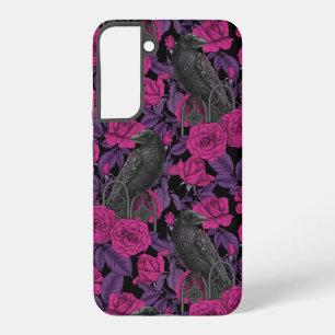 Coque Samsung Galaxy Corbeaux et roses roses