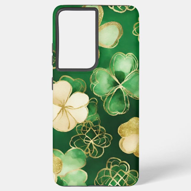 COQUE SAMSUNG GALAXY COULEUR D'EAU VERT & OR SHAMROCK IRLANDAIS (Verso)