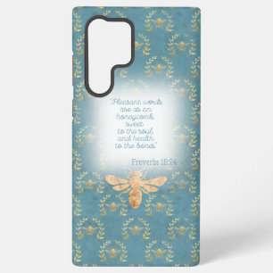 Coque Samsung Galaxy Couronne de Bible Cottagecore Turquoise Or Abeille