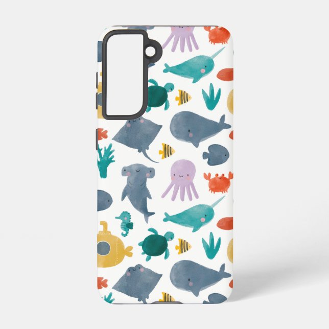 Coque Samsung Galaxy Cute Aquarelle Océan Animaux Motif (Verso)